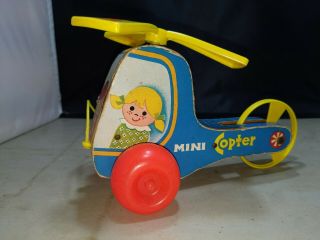 Fisher Price Vintage Wooden Mini Copter Pull Toy,  Number 448 From 1970.