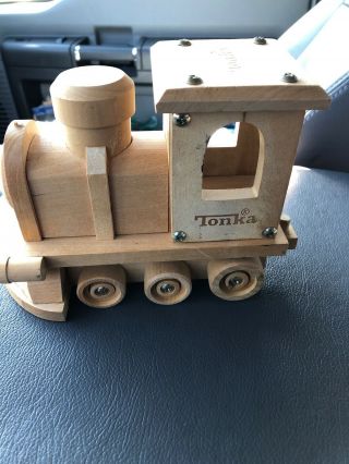 Tonka Natural Wood Toy Train Locomotive Steam Engine With Movable Wheels