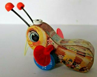 Vintage Fisher Price Queen Buzzy Bee Wooden Pull Toy 444 Usa