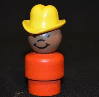 Vintage Fisher Price Little People Red Wood Aa Boy Yellow Cowboy Hat School Bus