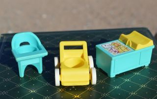 Vtg Fisher Price Little People Nursery 3 Pc Stroller Highchair Changing Table