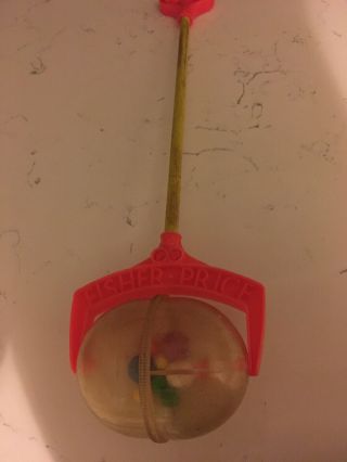 Vintage Fisher Price Rattle Ball Corn Popper Push Pull Toy Wooden Stick Toy