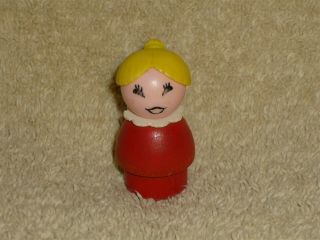 Fisher Price Little People Vintage Wood Blonde Teen Girl Mom In Red 2 Rare