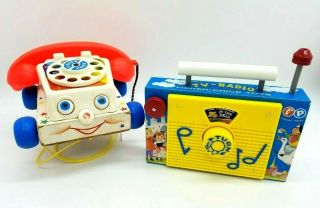 Vintage Fisher Price Chatter Phone & Tv Radio The Farmer In The Dell Music Box
