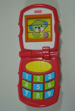 Fisher Price Baby Friendly Flip Cell Phone Toy W/music & Sound Puppy Kitty Mouse