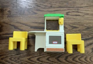 Vintage Little Tikes Dollhouse Furniture Kitchen Island With Phone And Chairs