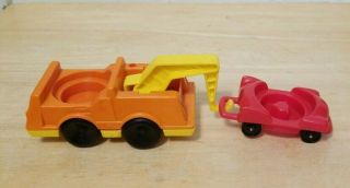 Fisher Price Vintage Chunky Little People Orange Tow Truck W/car