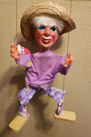 Mexican Latino Puppet Marionette Vintage Sombrero Wooden Handle Strings