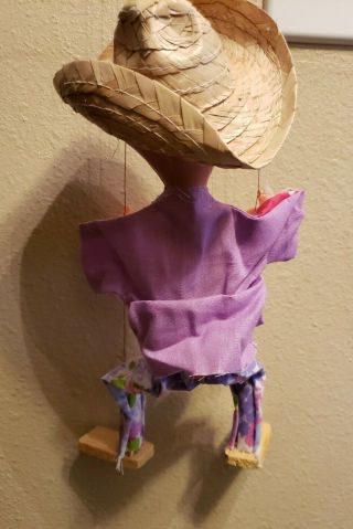 Mexican Latino Puppet Marionette Vintage Sombrero Wooden Handle Strings 2