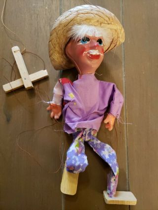 Mexican Latino Puppet Marionette Vintage Sombrero Wooden Handle Strings 3