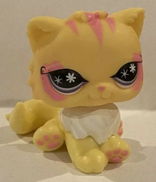 Littlest Pet Shop Pastel Yellow And Pink Sitting Persian Cat Purple Eyes 878