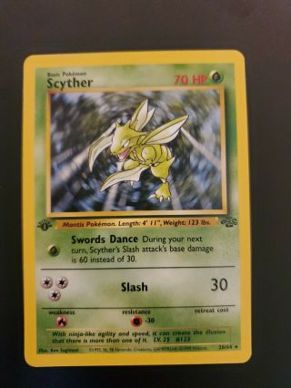 Scyther 26/64 1st Edition - Rare Non - Holo Jungle Set Pokemon Card,  Wotc.