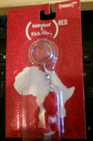 Kidrobot Keith Haring Red Art For Africa 1.  5 " Robot Bot Figure Carded Key Chain
