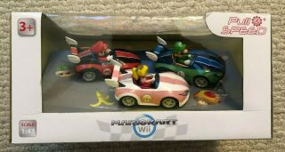 Nintendo Wii Mario Kart Pull Speed Mario Luigi & Peach 3 Pack Race Car Figures