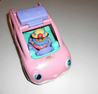 Fisher - Price Little People Pink Musical Car Sounds Singing Open & Close & 1 Doll
