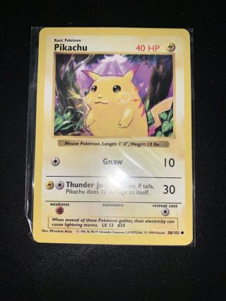 Pikachu - 58/102 - Shadowless Base Set - Pokemon Card - Exc / Nm