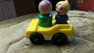 Vintage Fisher Price Little People Car And 2 Wooden People