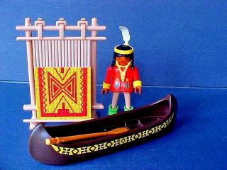 Vintage Playmobil Figures Native American Indian Squaw,  Rug Frame,  Canoe C