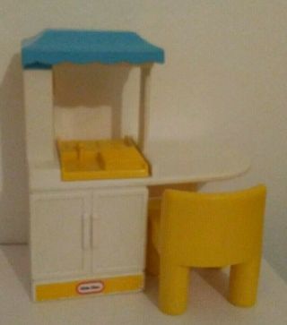 Vintage Little Tikes Dollhouse Kitchen Island W/ Yellow Chair Flawed