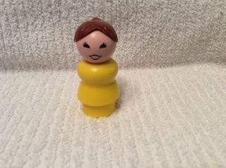 Vintage Fisher Price Little People Yellow Body Brown Hair Lony Ponytail Woman
