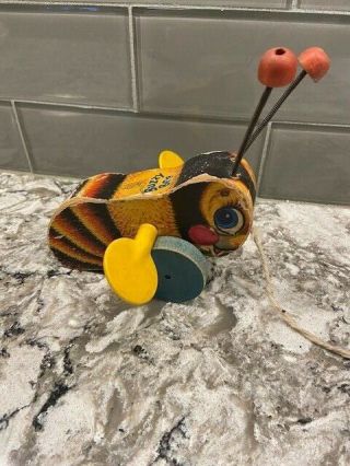 Vintage Fisher Price Wood Pull Toy Buzzy Bee 325 Circa1955
