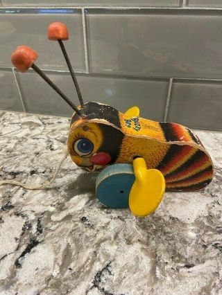 Vintage Fisher Price Wood Pull Toy Buzzy Bee 325 circa1955 2