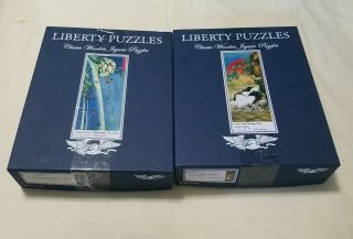 Liberty Classic Wooden Jigsaw Puzzle Crane & Rising Sun & Moon Over A Waterfall