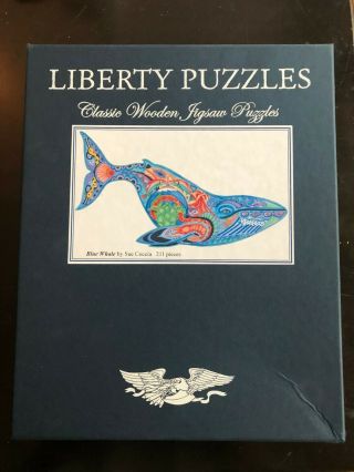 Liberty Classic Wooden Jigsaw Puzzle - Sue Coccia Blue Whale.  Complete.