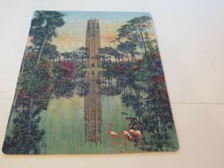 Vintage Wooden Jigsaw Puzzle Complete Tropical Scene Of Old Tower