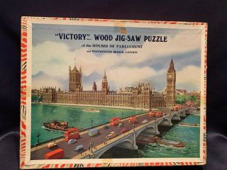 C1940 Victory Wooden Jigsaw Puzzle 125pc House Of Parliament,  W Bridge Orig Box