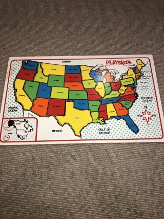Vintage 1973 Playskool Wood Made In Usa Puzzle Map With Capitals No.  770