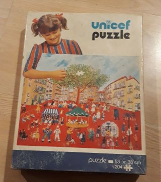 Vintage Unicef Jigsaw Puzzle " Festival In Orange ",  (code 700f) 1980th,  Very Good