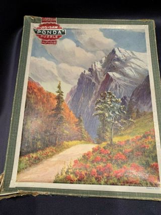 C1940 Ponda Wooden Jigsaw Puzzle 100pc Snow Covered Mountains Flowers Orig Box