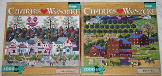 2x Buffalo 1000 Pc Puzzles By Charles Wysocki Plum Valley & Confection Street
