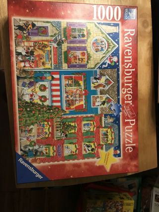 Ravensburger Christmas On Pet Street Jigsaw Puzzle 1000 Piece Dog Cat Complete