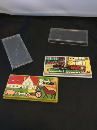 Vintage SIMPLEX Holland Miniature PUZZLES Mid - Century WOOD 1960s Farm And Train 2