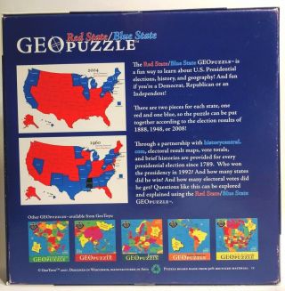GeoPuzzle Red State/Blue State Puzzle Learn Presidential Election History 118 pc 2