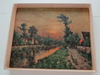 Vintage 100 Piece Zig - Zag Wooden Jigsaw Puzzle Sunset At Normandy