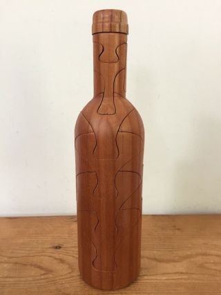 Vintage Oenophilia Wooden Wine Bottle 3d Jigsaw Piece Puzzle Brain Teaser Game