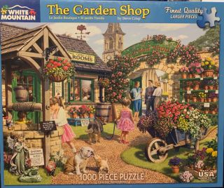 Two White Mountain 1000 Piece Puzzles: " Curious Kittens " & " The Garden Shop "