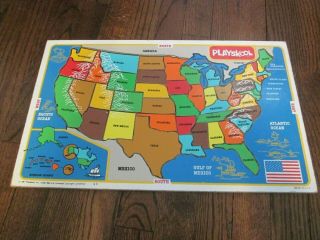 Vintage 1981 Playskool Inlaid Wood Board Map United States Puzzle Made In Usa