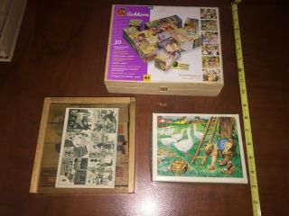 3 Vintage Wood Block Puzzles German Wurfel Puzzle - Klotzli - Eichhorn