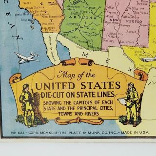 Vintage 1943 48 State US Map Die Cut Puzzle No.  625 The Platt & Munk Co. 2