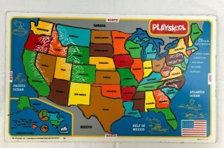 Vintage 1981 Playskool Inlaid Wood Board Map United States Puzzle Made In Usa