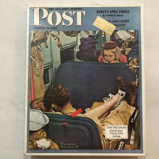 1944 Saturday Evening Post Cover Norman Rockwell Day Coach 500pcs Jigsaw Puzzle