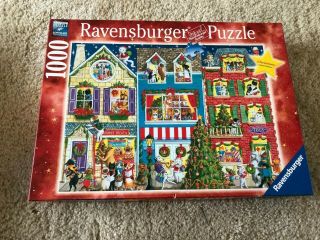 Ravensburger Christmas On Pet Street Jigsaw Puzzle 1000 Piece Dog Cat Complete