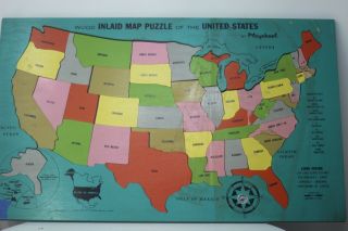 Vintage Playskool Wood Inlaid Map Puzzle Of The United States