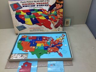 1967 Hasbro Plastic Puzzle Inlaid Map Of The United States
