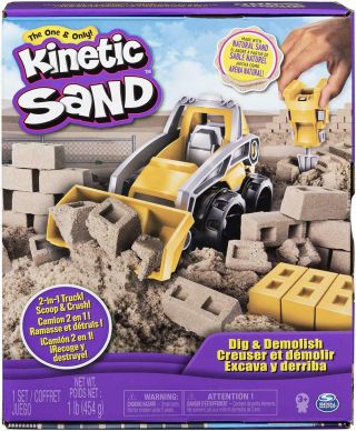 Kinetic Sand Dig Demolish Truck Playset 1lb Construction Brick Mold Jackhammer