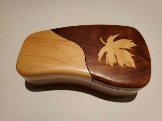 Wooden Gravity Pin Puzzle Box Maple Leaf Burl Walnut & Maple Heartwood Creations